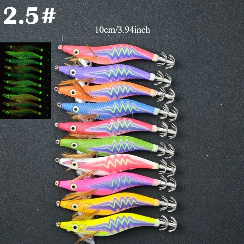 10pcs/set Glow Shrimp Fishing Lure Saltwater Real Shrimp Prawn Lures Cuttlefish Wood Shrimp Baits Squid Jig Fishing Accessories