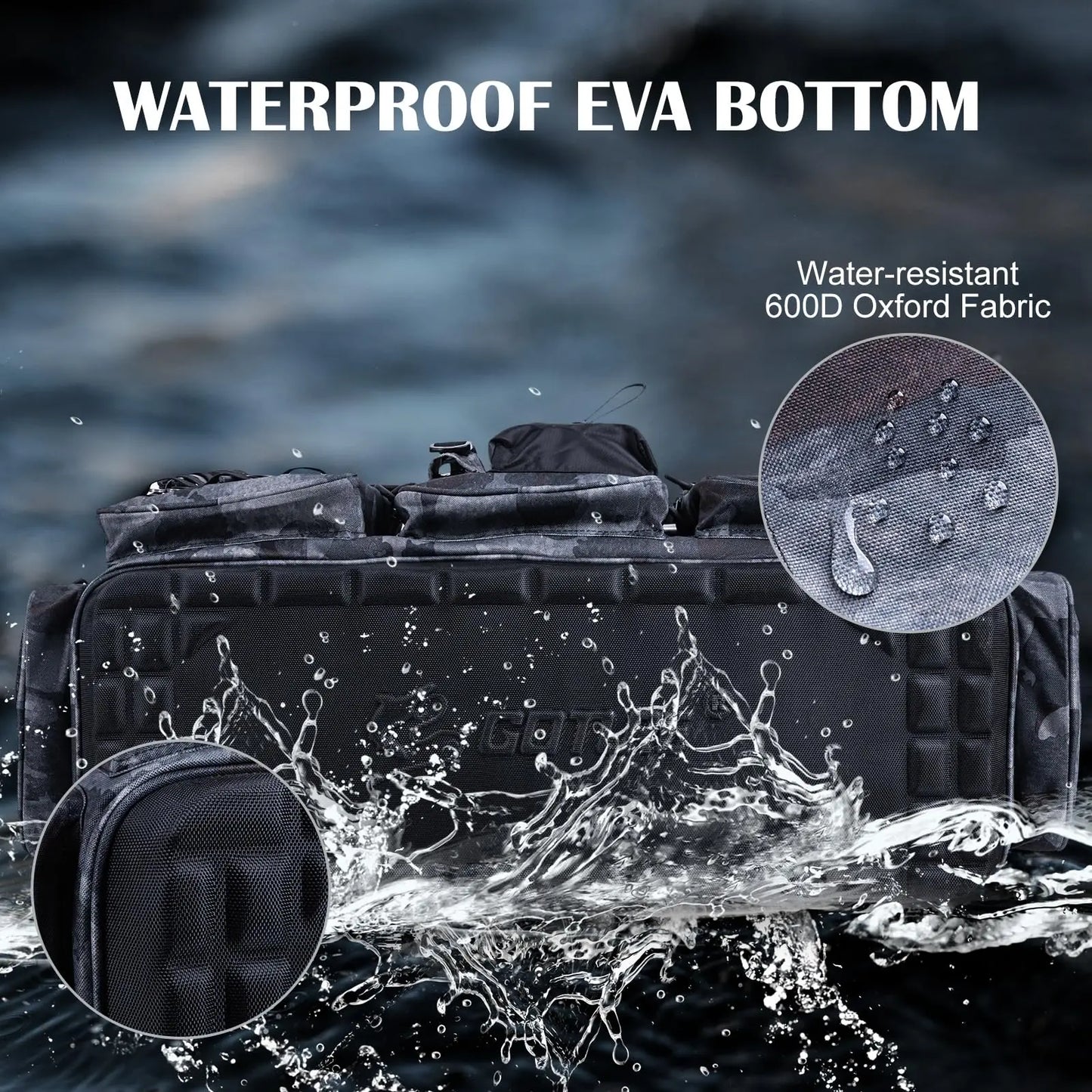 Goture Large Capacity Fishing Tackle Bag Waterproof EVA Hard Bottom Fishing Accessories Gear Storage Pack Outdoor Camping Bag