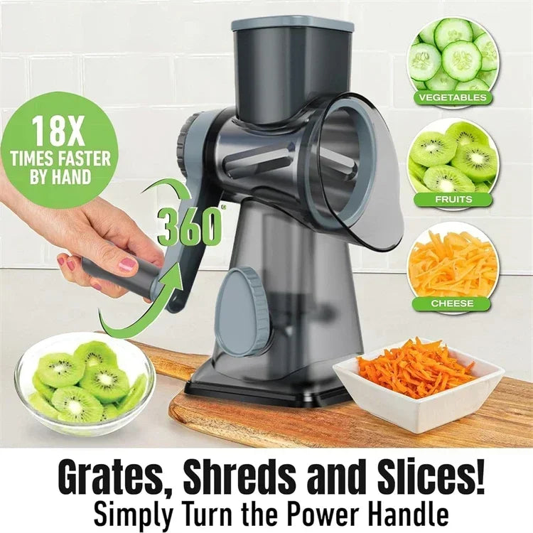 2025 3-in-1 Rotary Cheese Grater Multifunctional Manual Veg Slicer Nut Grinder Kitchen Essential Tool