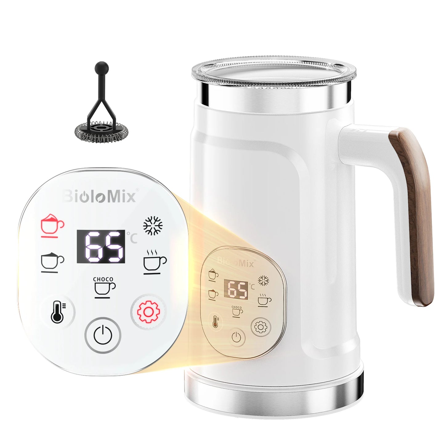 BioloMix 5-in-1 Milk Frother with Upgraded LED Display Touch Screen - Hot And Cold Foam Maker Milk Warmer for Coffee Latte