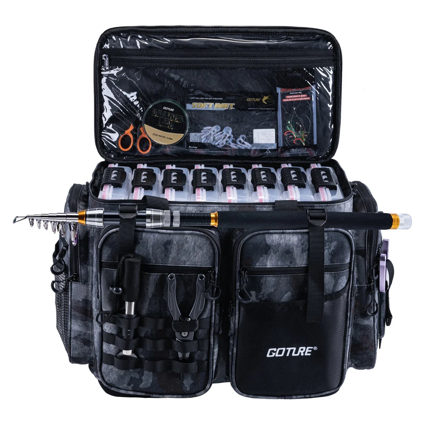 Goture Large Capacity Fishing Tackle Bag Waterproof EVA Hard Bottom Fishing Accessories Gear Storage Pack Outdoor Camping Bag