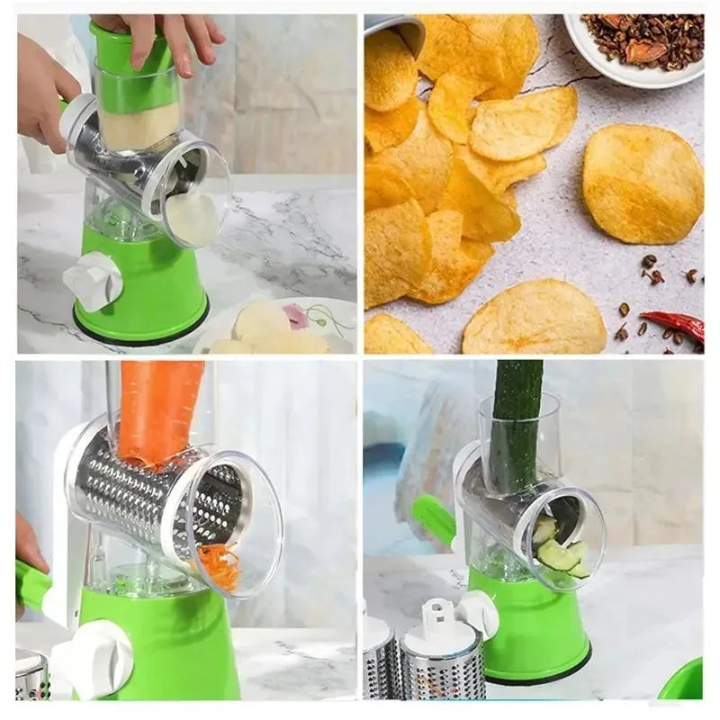 Multifunctional Vegetable Slicer Shredder Cutter Tool 3 Sharp Drums Manual Hand Operated Grater Cheese Peanut Cookie Chopper
