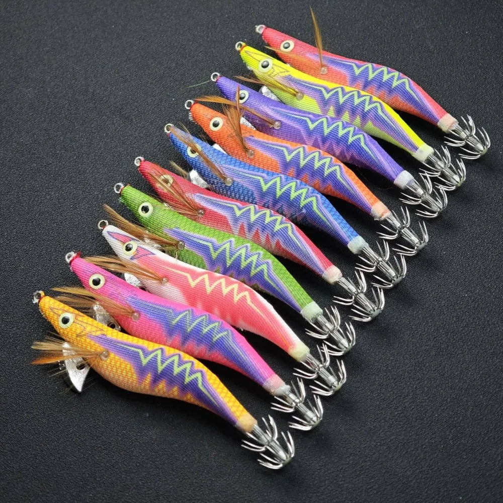 10pcs/set Glow Shrimp Fishing Lure Saltwater Real Shrimp Prawn Lures Cuttlefish Wood Shrimp Baits Squid Jig Fishing Accessories
