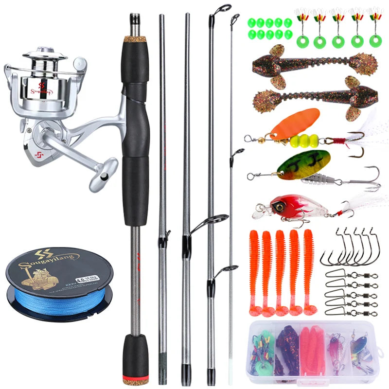 Sougayilang Spinning Fishing Combo 5 Sections Carbon Fiber Lure Fishing Rod 1000-3000 Spinning Reel with Fishing Line Accessorie