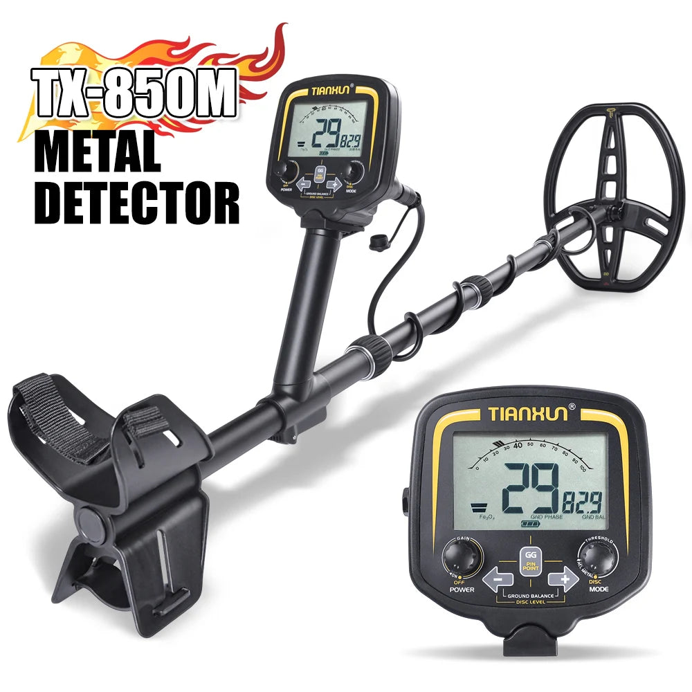 TX-850M Professional High Accuracy Metal Detector New Advanced DSP Chip Adjustable Length Larger LCD Display 11" Waterproof Coil