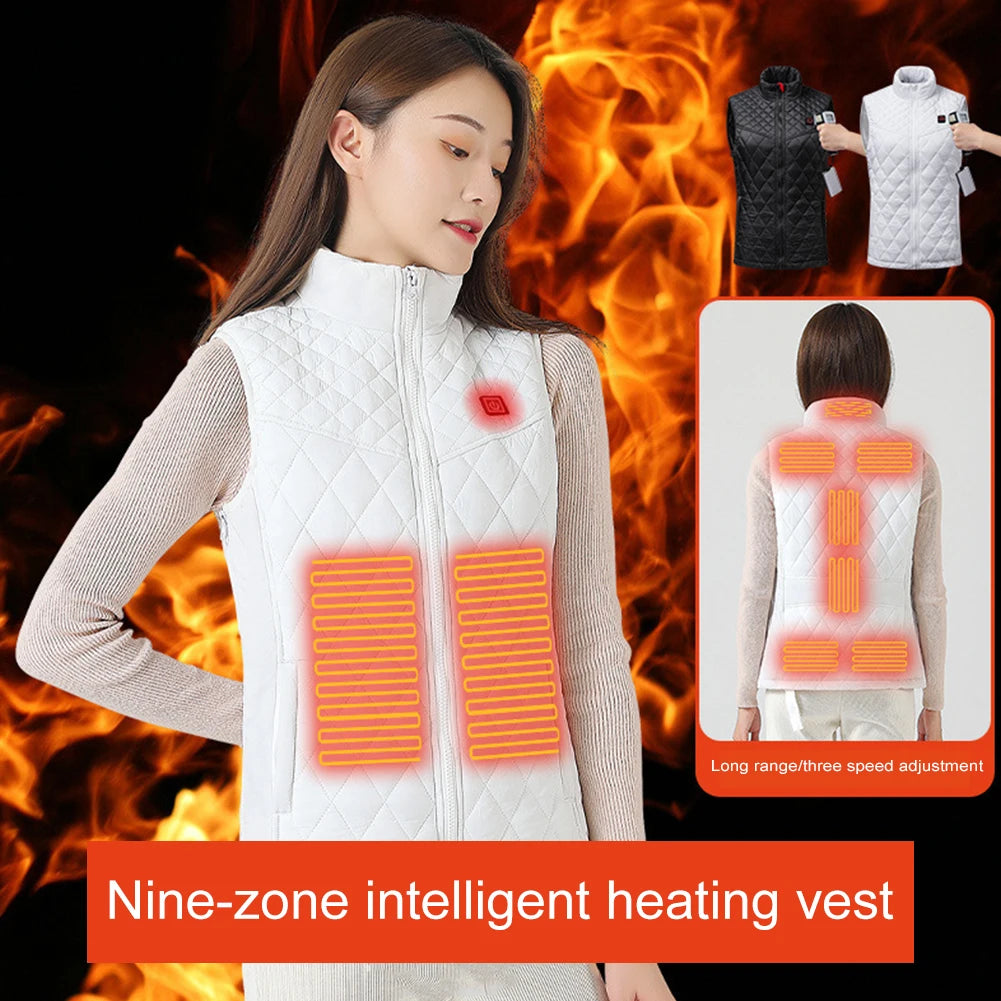 Women Electric Heating Vest Rechargable Heating Thermal Vest 3 Heating Levels 9 Zone Heating for Sports Hunting Hiking