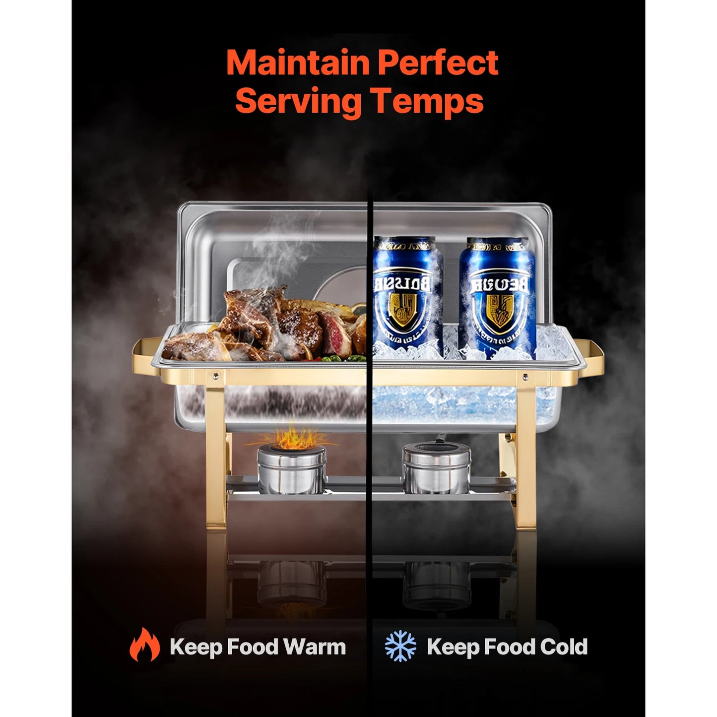 SucceBuy 8 Qt 2 4 Pack Chafing Dish Buffet Set Stainless Steel Chafer with 4 Full Size Pans Rectangle Catering Warmer Server