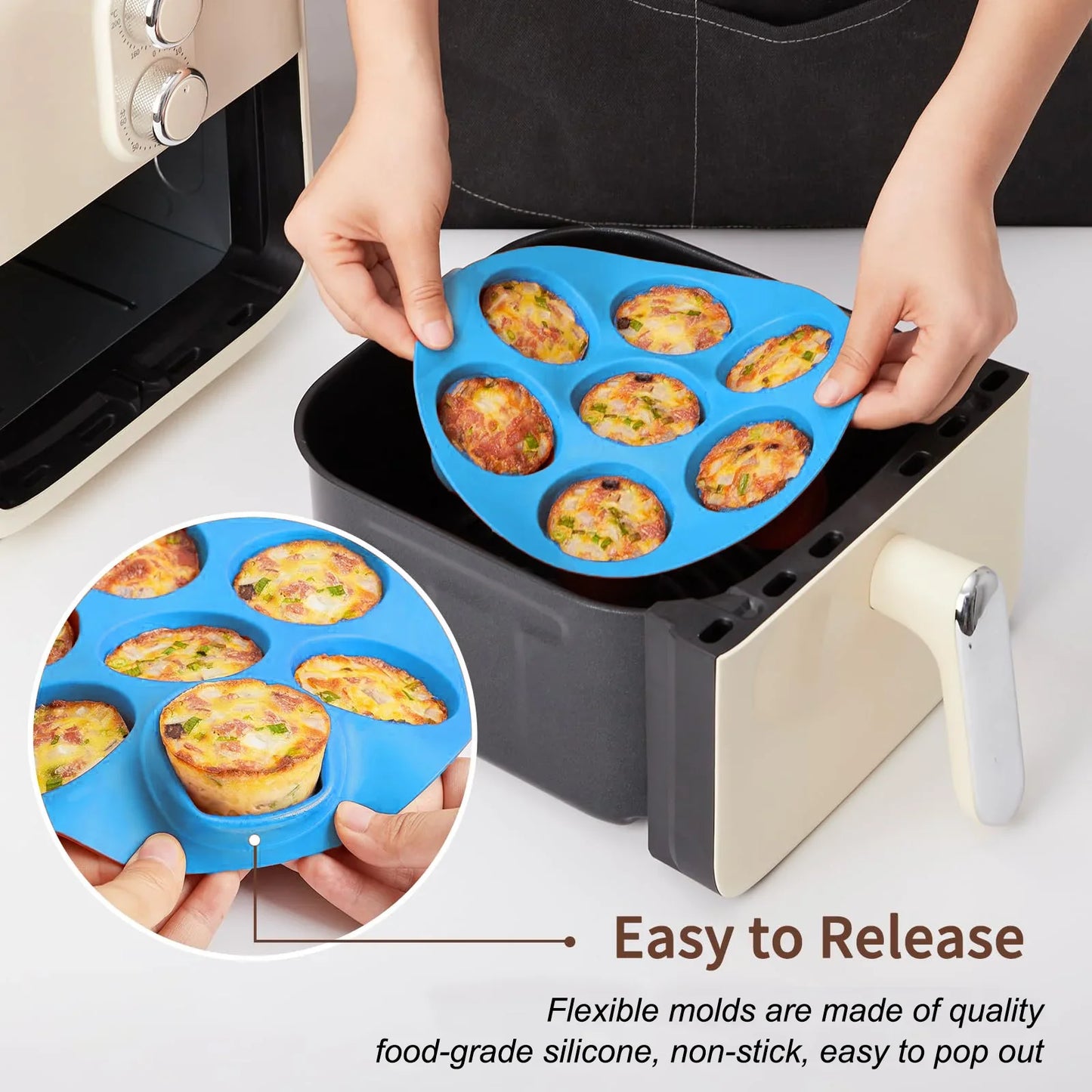 Silicone Egg Bite Molds for Air Fryer - 7-Cavity Non-Stick Muffin Pan for Cupcakes/Quiches/Tarts - Dishwasher Safe