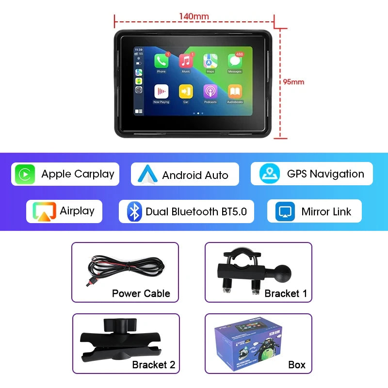 Jansite 5/7 inch Carplay Motorcycle DVR Navigation GPS Wireless CarPlay Android Auto IPX7 Display Screen Portable Moto Monitor