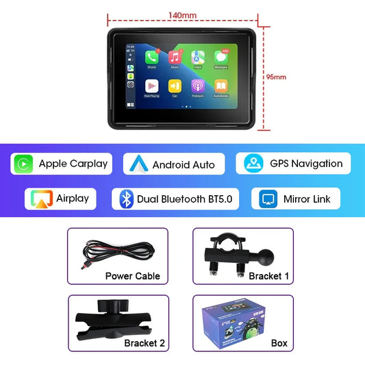 Jansite 5/7 inch Carplay Motorcycle DVR Navigation GPS Wireless CarPlay Android Auto IPX7 Display Screen Portable Moto Monitor