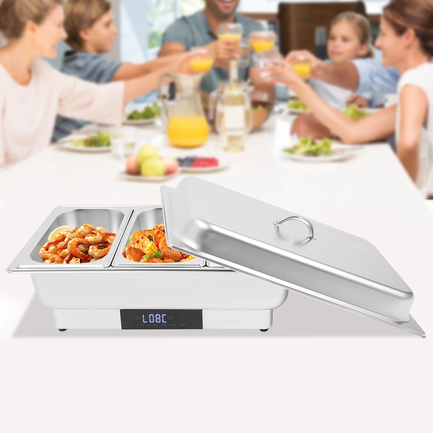 9L Electric Chafing Dish Buffet Set 1/2/3 Compartment Food Warmer with Digital Display Temperature Control for Restaurant