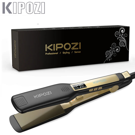 2025 KIPOZI Professional Titanium Flat Iron Hair Straightener with Digital LCD Display Dual Voltage Instant Heating Curling Iron
