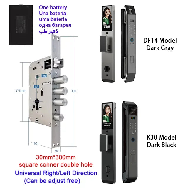 Tuya APP Smart Life APP Control Voice Intercom Smart Lock 3D Face Recognition Fingerprint Password Smart  Door Lock With Camera