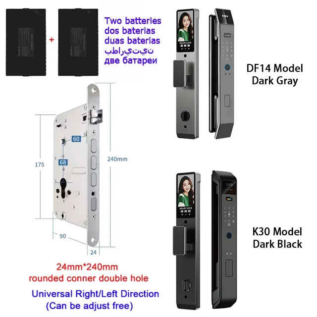 Tuya APP Smart Life APP Control Voice Intercom Smart Lock 3D Face Recognition Fingerprint Password Smart  Door Lock With Camera
