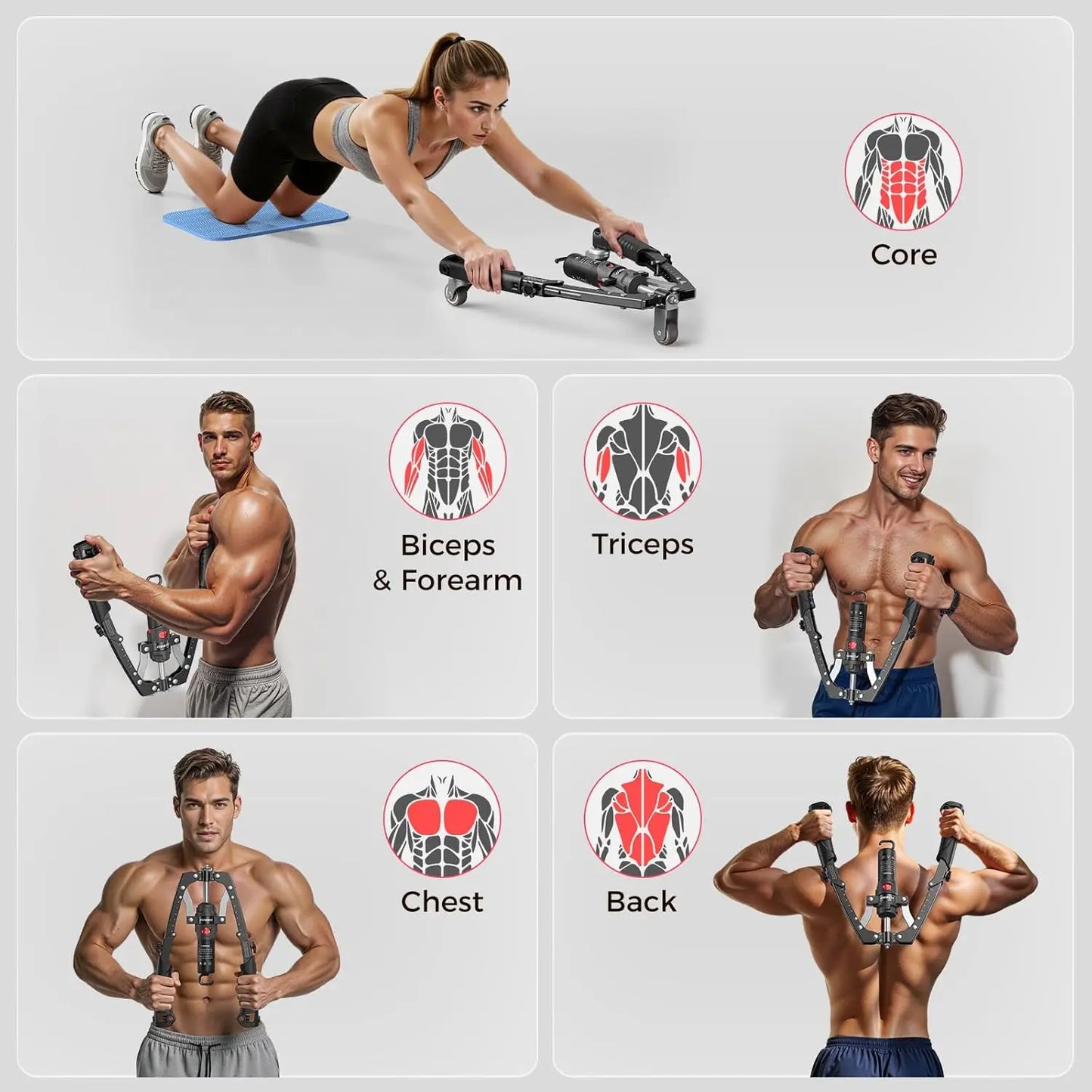 FLYBIRD 3-in-1 Twister Arm Trainer with Ab Roller Wheel, Adjustable 22-440lbs Hydraulic Power Chest, Shoulders, Forearm, Triceps