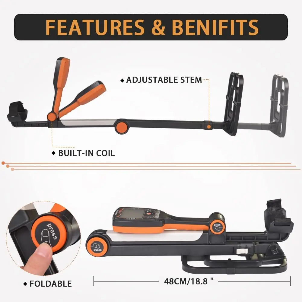 Foldable Underground Metal Detector TX-630 Adjustable Folding Metal Detector with High Accuracy Treasure Waterproof Search Coil