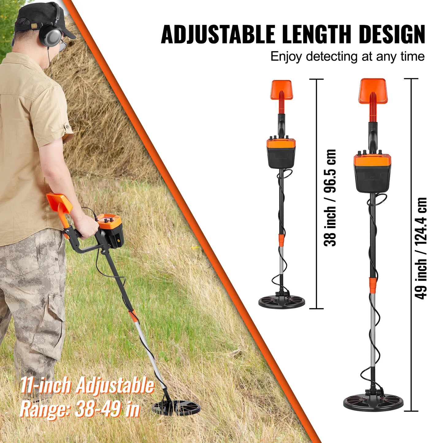 SucceBuy Metal Detector 8Inch Waterproof Search Coil & High Accuracy Pointer Display Adjustable 38''-49'' Aluminum Stem Detector